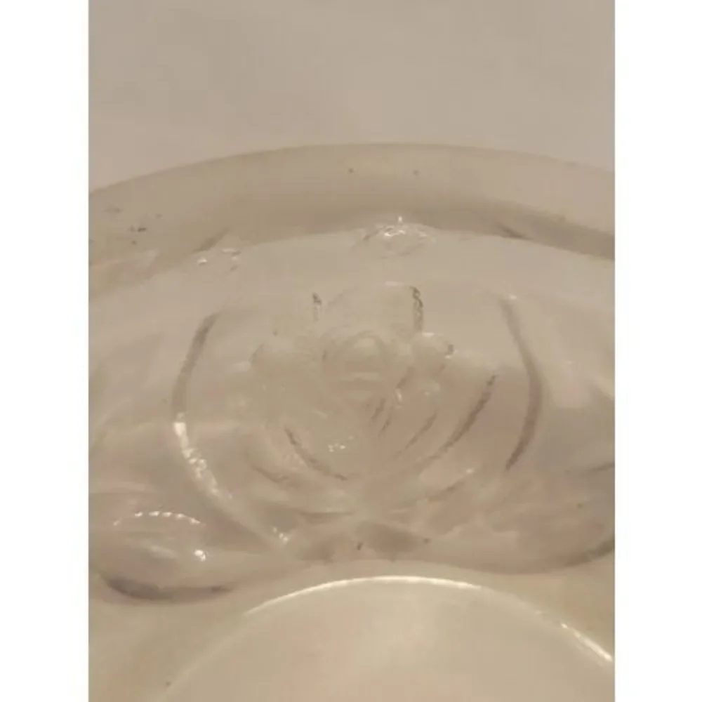 KIG Indonesia Pressed Heavy Glass Rose Pattern Vintqge Ashtray 4 Rest 6